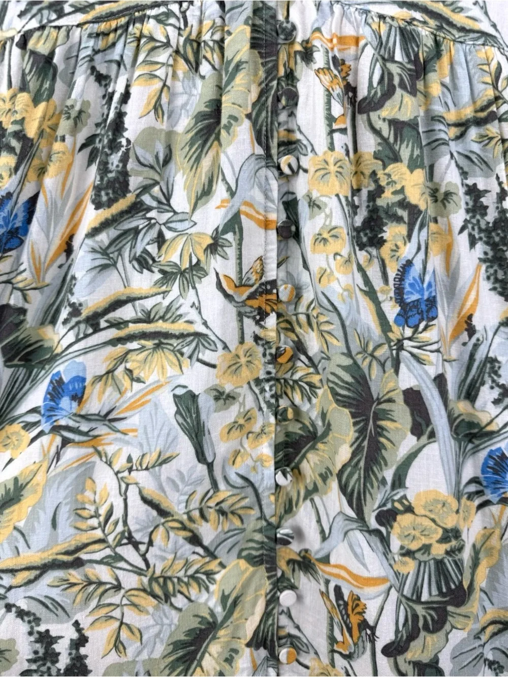 Abercrombie & Fitch Green Tropical Floral Plunge V-Neck Linen Maxi Dress